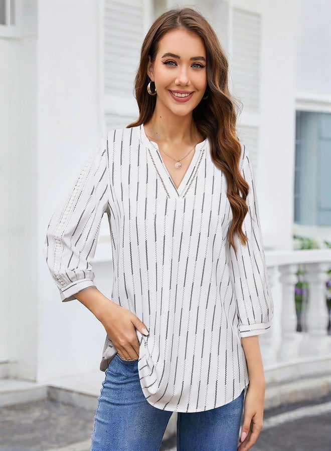 Unixseque Office Blouses for Women for Work V Neck Business Casual Tops Loose Fit Work Shirts Tunic Blouses Top Elegant Flowy Office Shirts Blouse Trendy 2024 Ladies Office Tops Fashion Stripe - Image 4